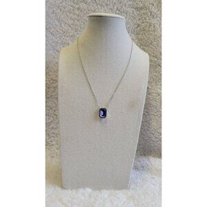 Swarovski Vini Tanzanite Rhodium Rectangle Classy Purple Pendant Necklace N1F